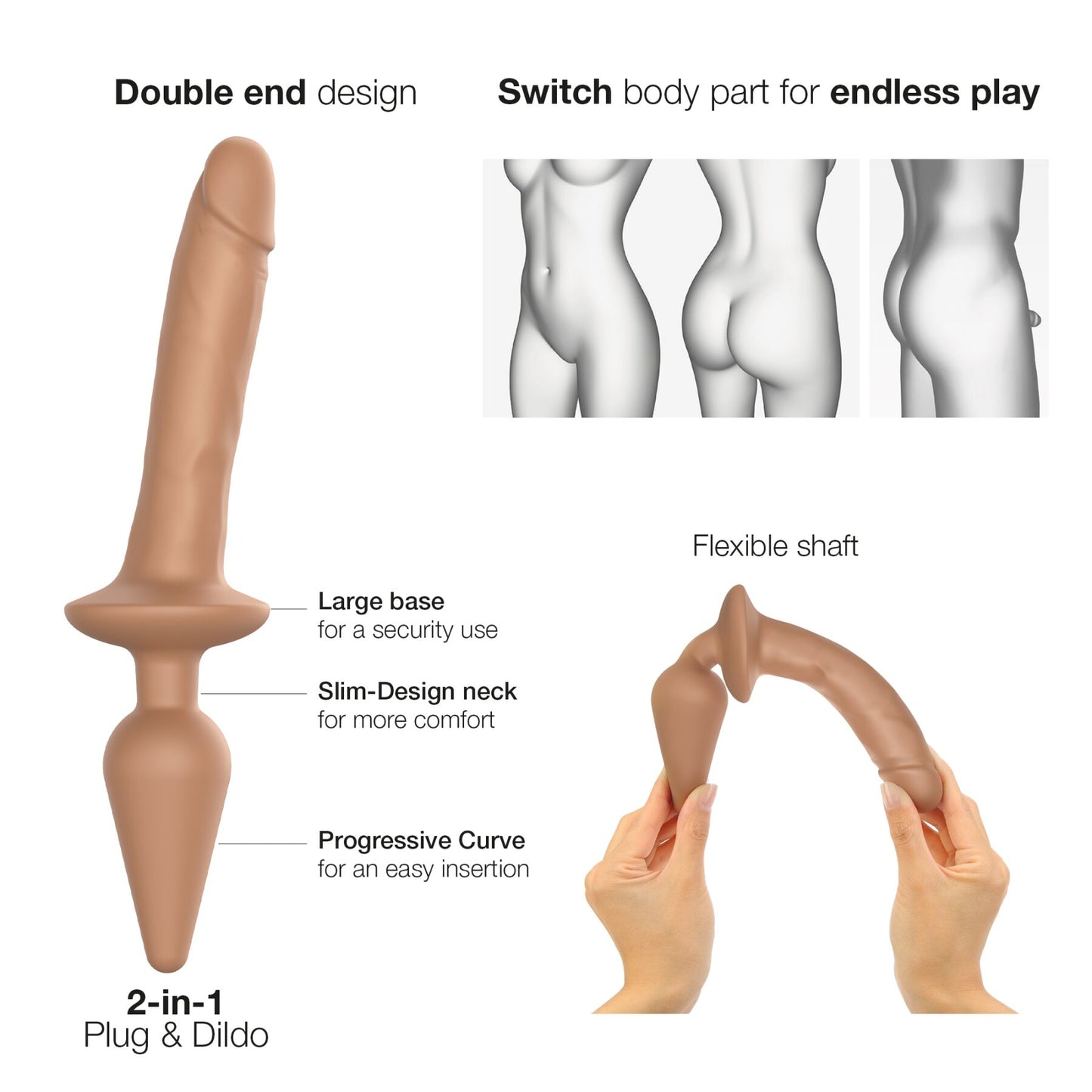 Strap-On-Me SWITCH Plug-In Realistic Dildo 2-in-1 Anal Plug Caramel S, Diameter 3.3/2.9 cm