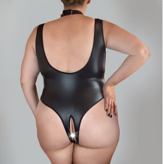 Vinyl open crotch bdsm bodysuit