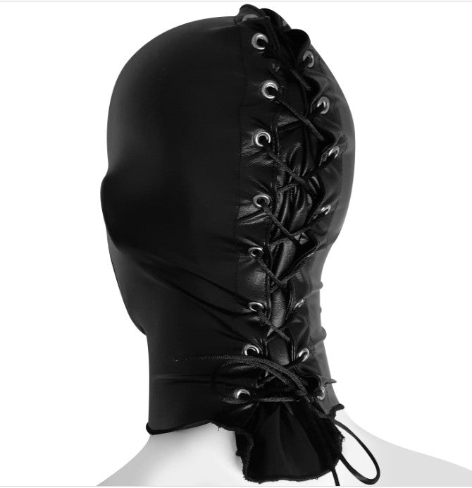 Open mouth and nose pvc bondage hood