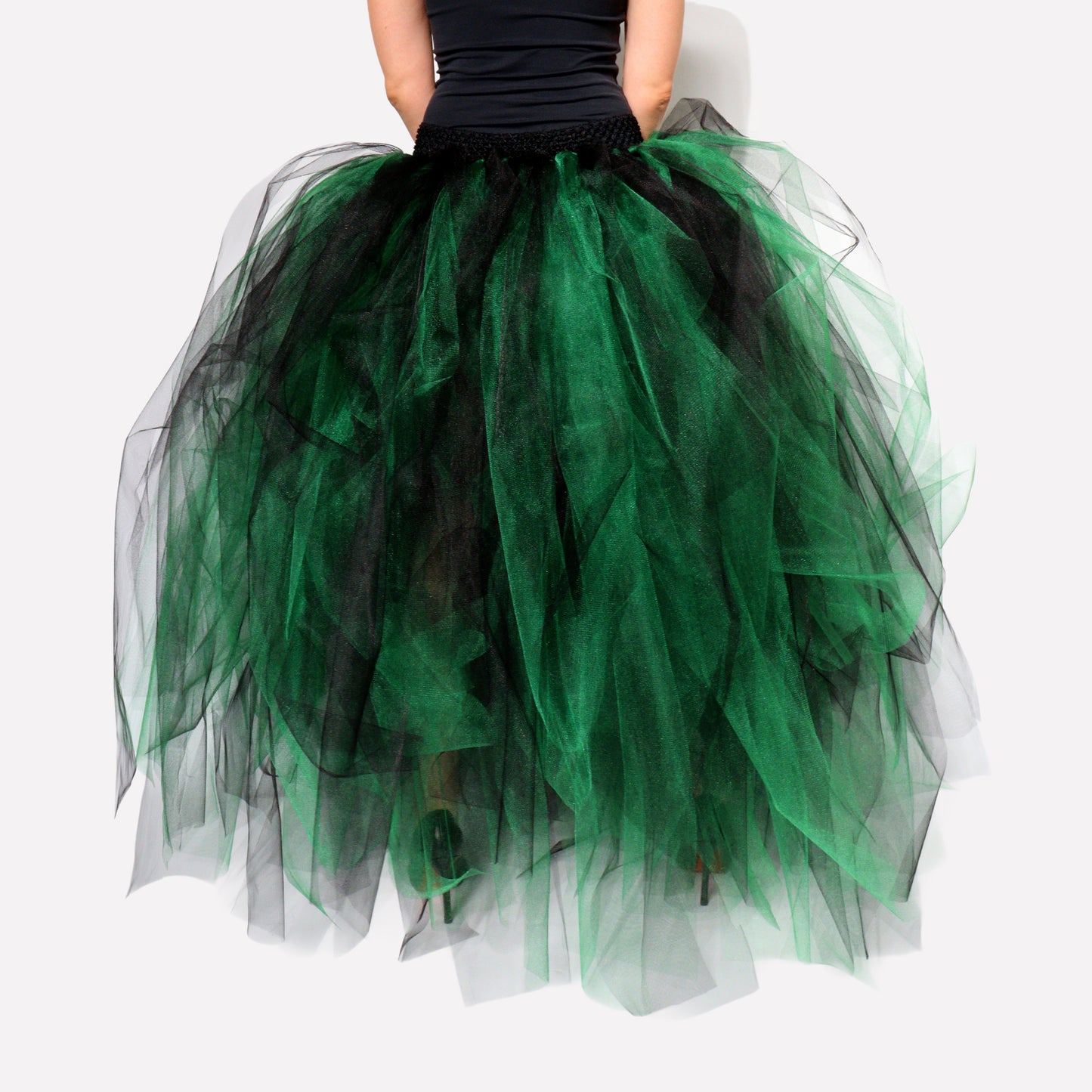 Green and Black Tulle Skirt — Witch Halloween Costume Tutu Skirt, Size XS-M