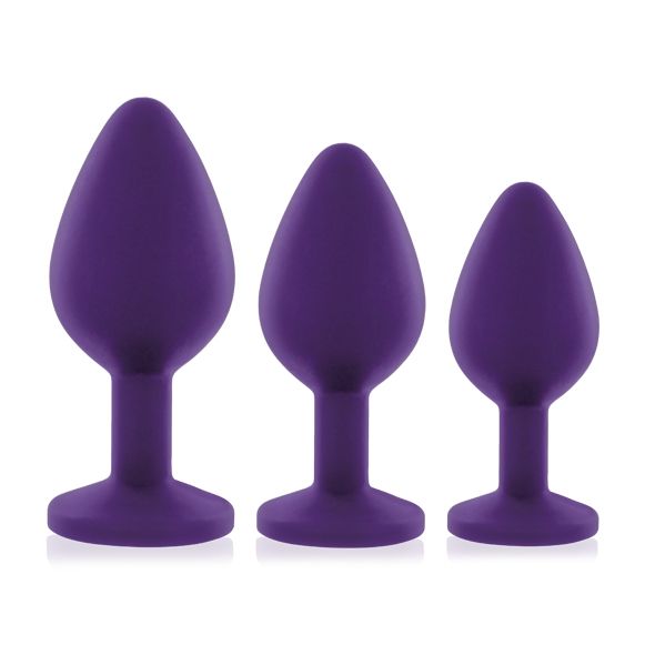 Rianne S Booty Plug Set Purple – Metal Anal Plug Set with Crystal, diameters 2.7 cm, 3.5 cm, 4.1 cm
