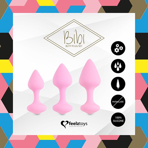 FeelzToys Bibi Butt Plug Set – 3-Piece Silicone Anal Plug Set Pink