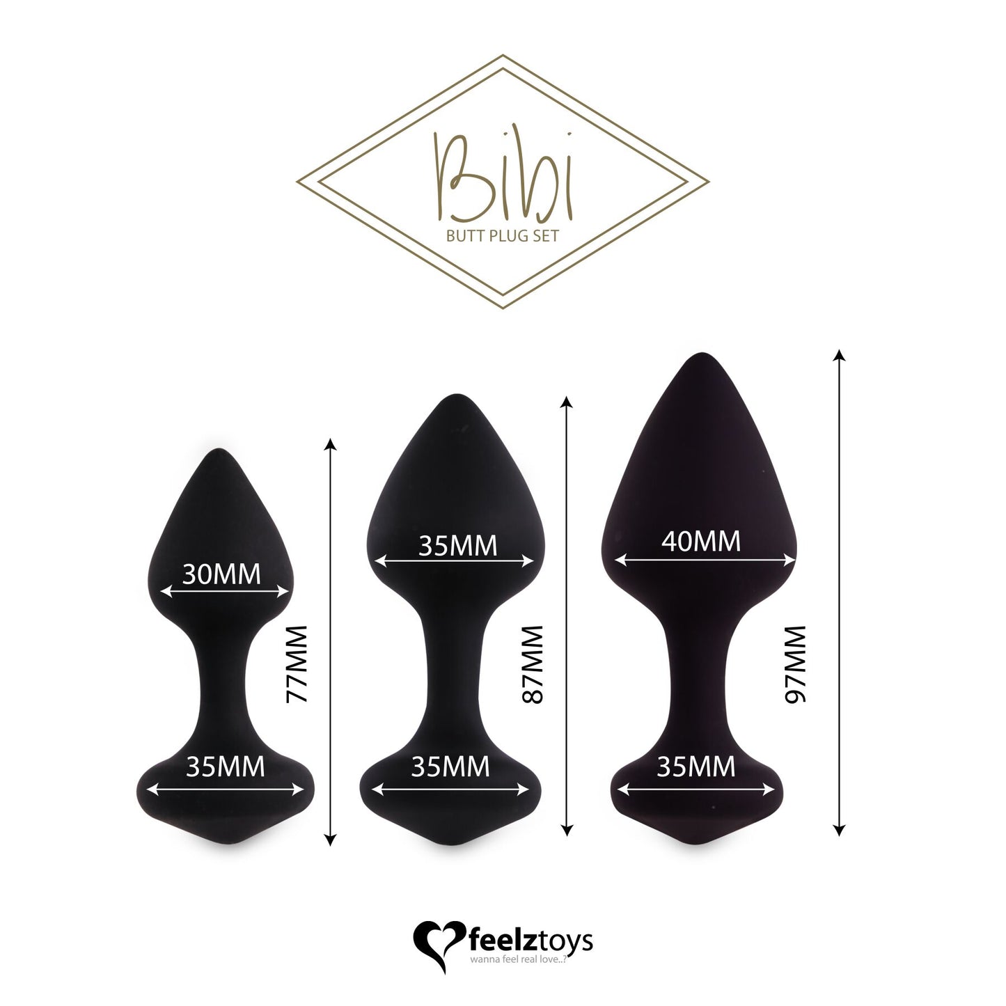 FeelzToys Silicone Anal Plug Set – Bibi Butt Plug Set 3 pcs Black