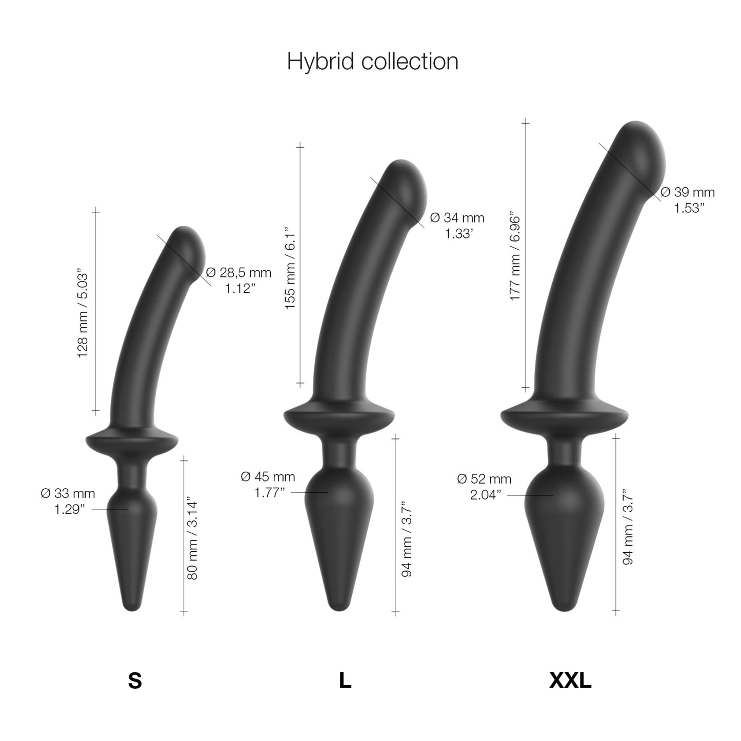 Strap-On-Me SWITCH Plug-In Dildo 2-in-1 Anal Plug Black S, Diameter 3.3/2.9 cm