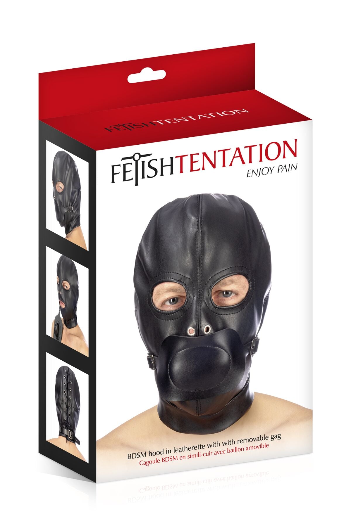 bdsm leather bondage hood with removable gag