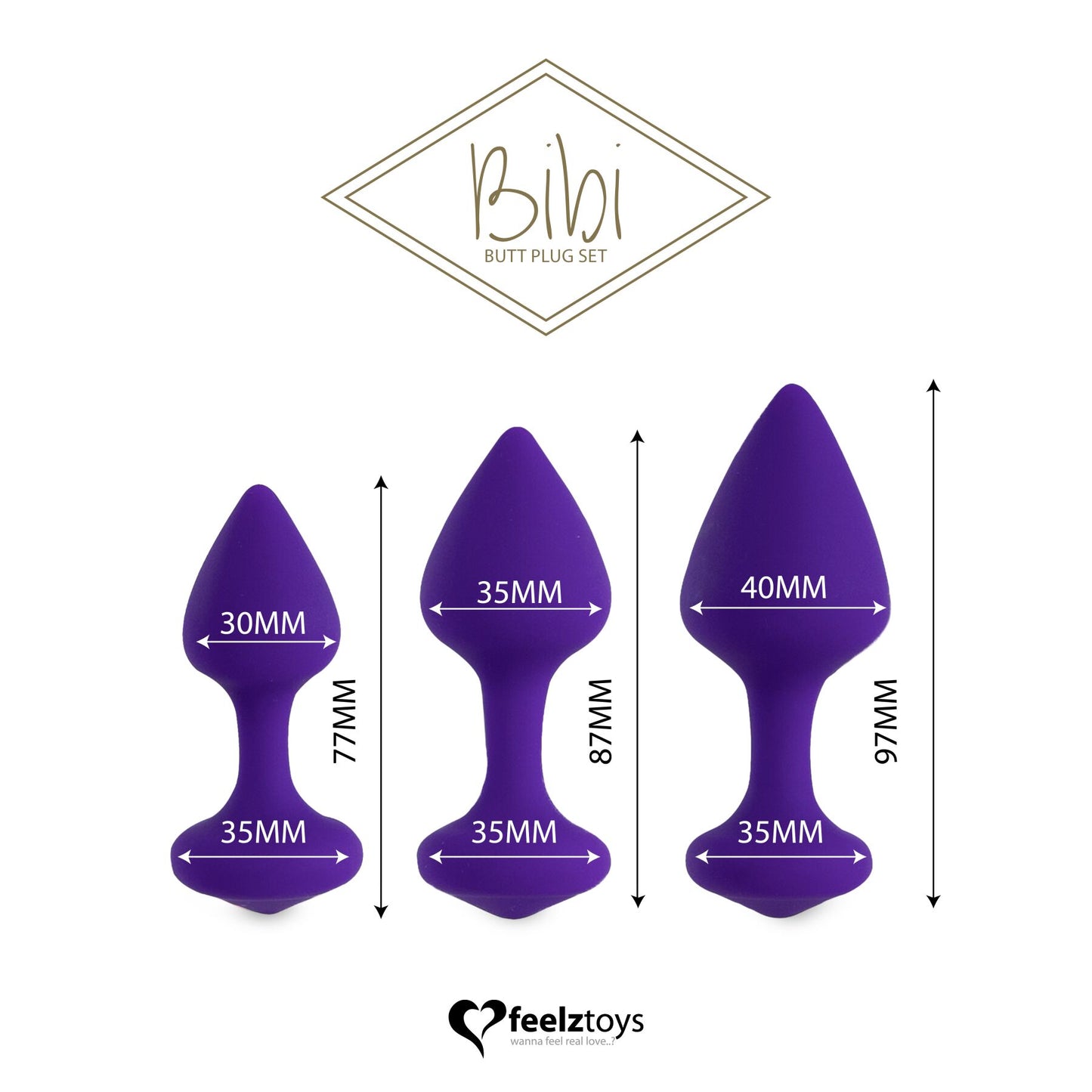 FeelzToys Silicone Anal Plug Set – Bibi Butt Plug Set, 3 pcs, Purple
