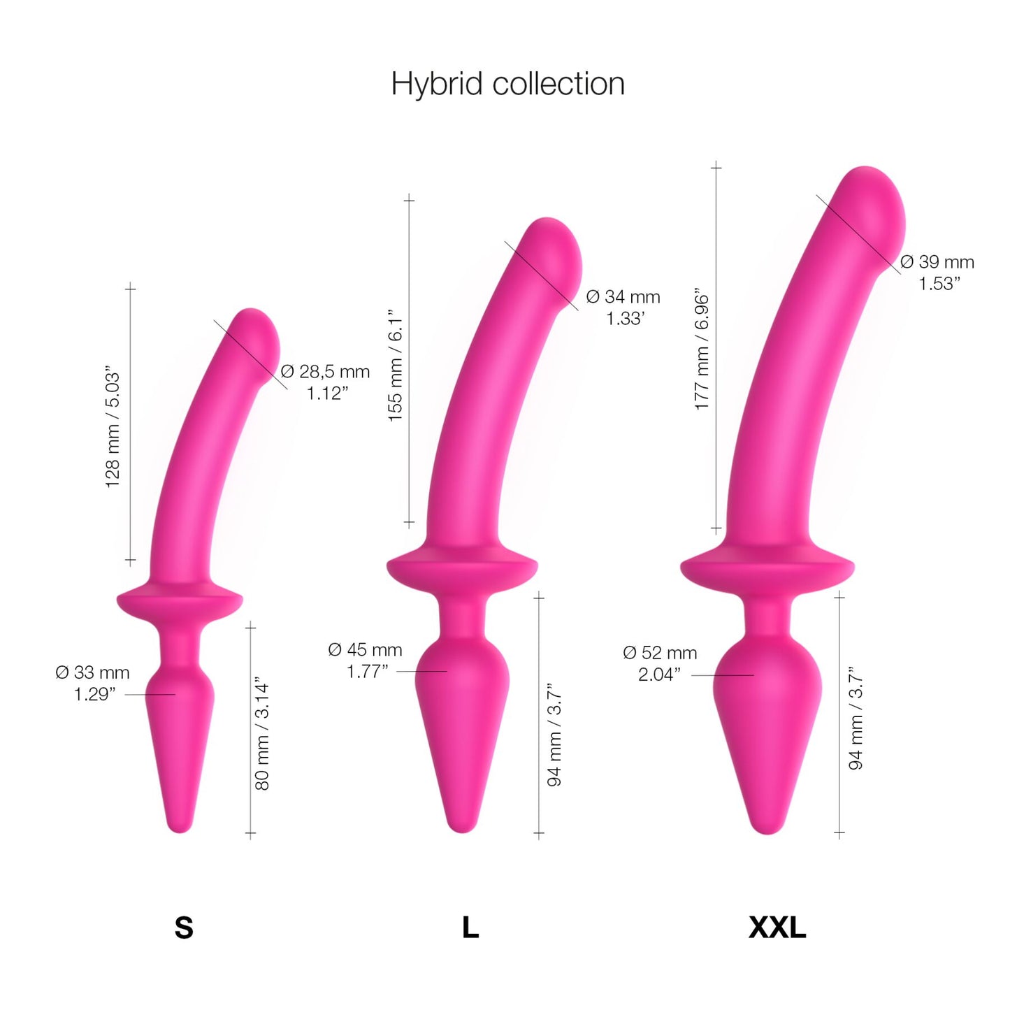 Strap-On-Me SWITCH Plug-In Dildo 2-in-1 Anal Plug Fuchsia, Size L, 4.5 / 3.4 cm diameter