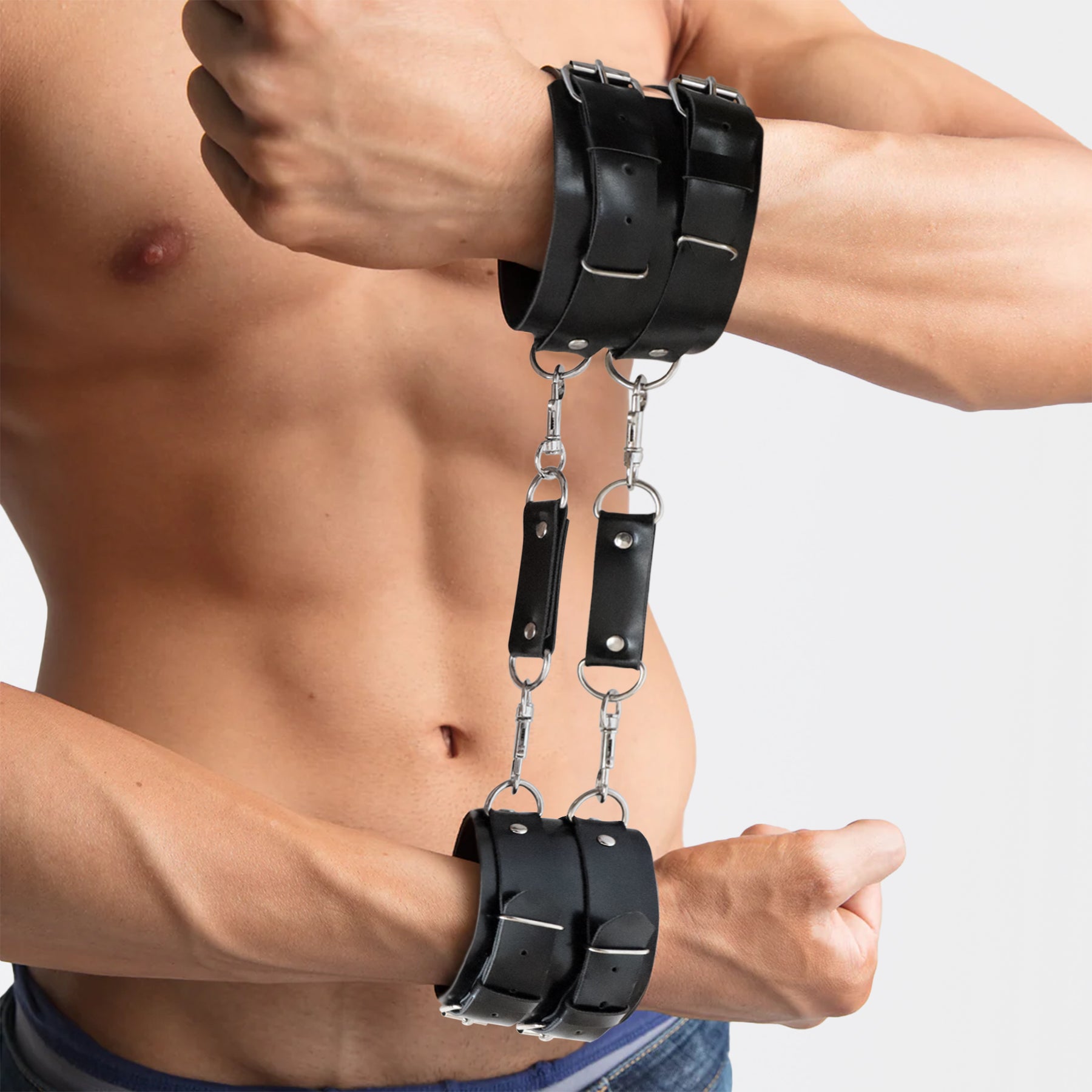 Leather BDSM men handcuffs bondage gear