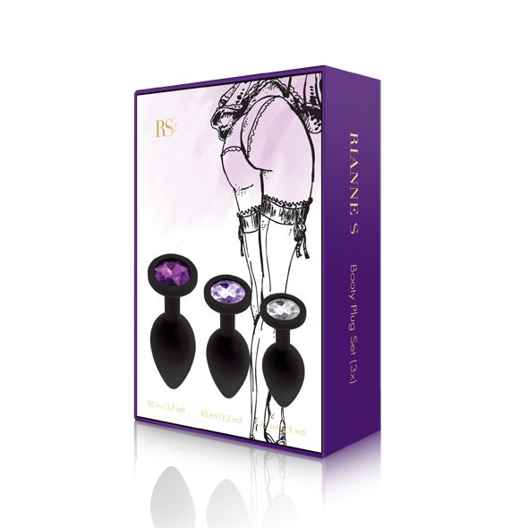 Rianne S Booty Plug Set Black – Metal Anal Plug Set with Crystal, diameters 2.7 cm, 3.5 cm, 4.1 cm