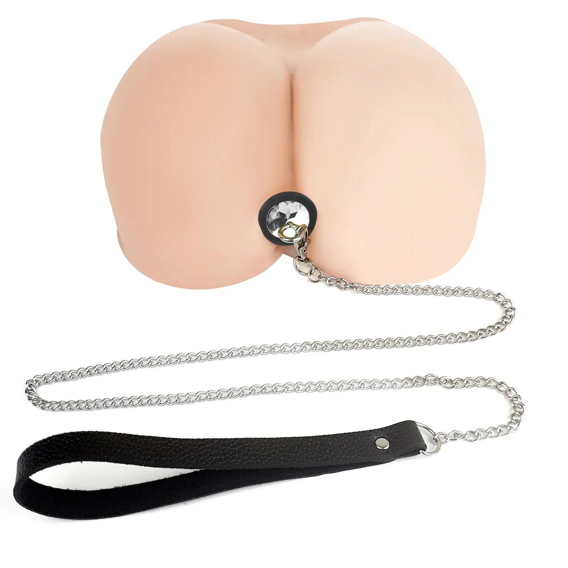Silicone Anal Plug M with Leash, Black