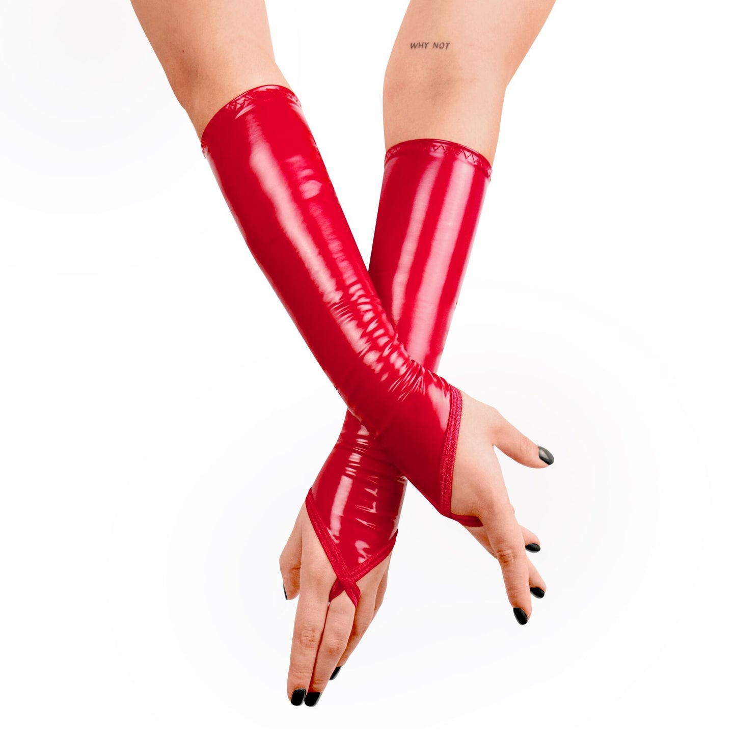 Short Vinyl Fingerless Gloves Art of Sex – Lora, Size L, Red
