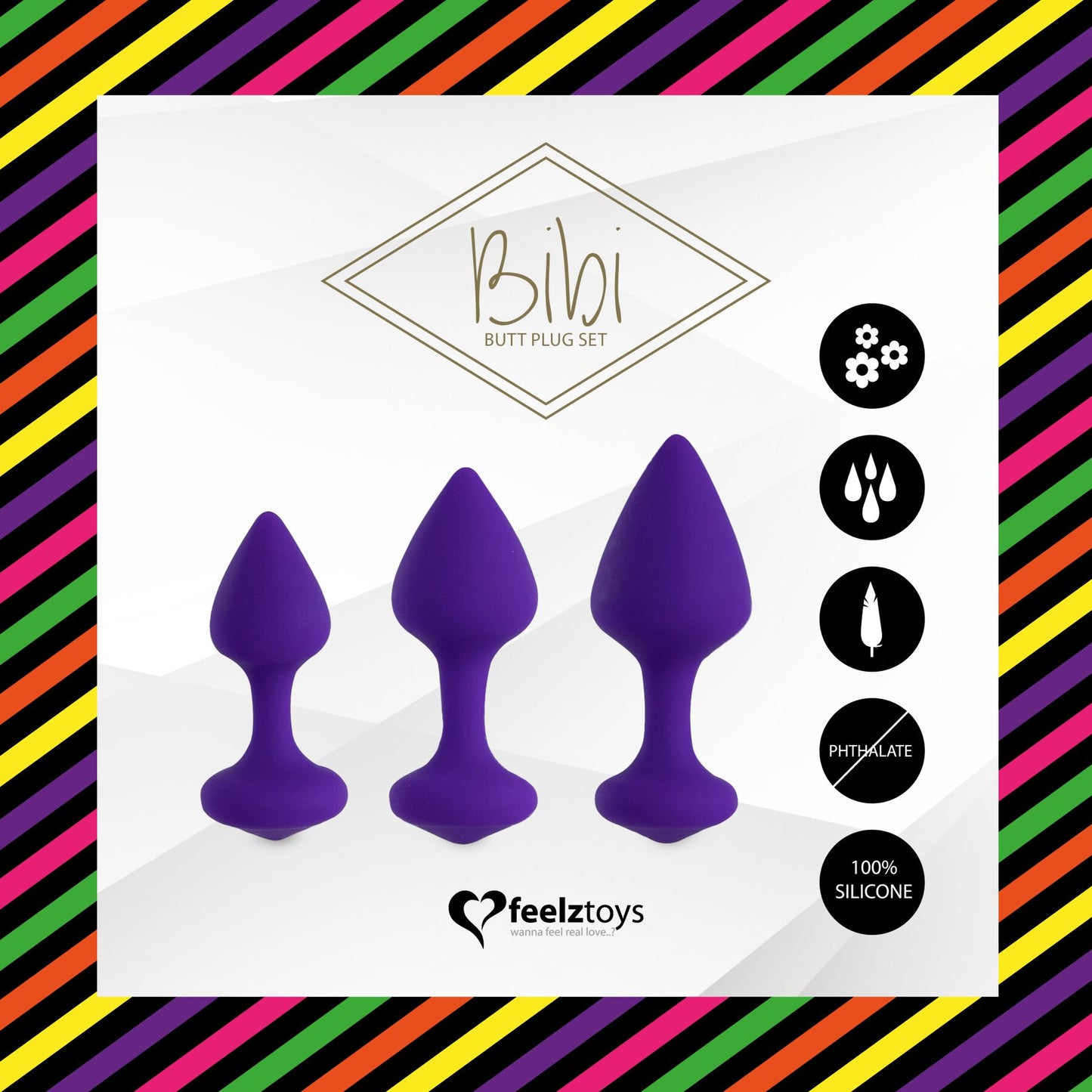 FeelzToys Silicone Anal Plug Set – Bibi Butt Plug Set, 3 pcs, Purple