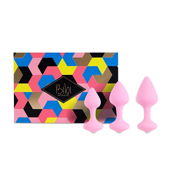 FeelzToys Bibi Butt Plug Set – 3-Piece Silicone Anal Plug Set Pink