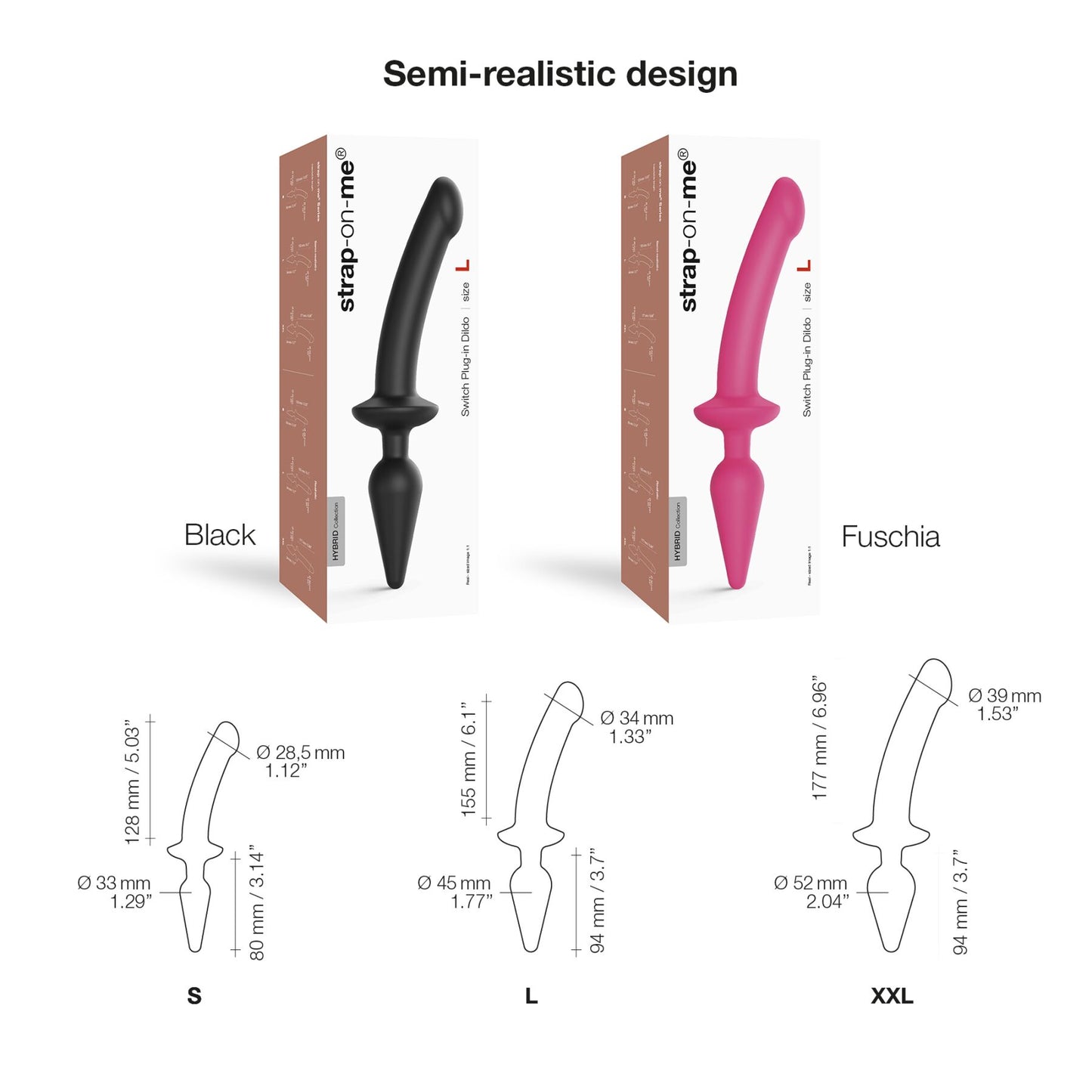 Strap-On-Me SWITCH Plug-In Dildo 2-in-1 Anal Plug Black XXL, 5.2 / 3.9 cm diameter