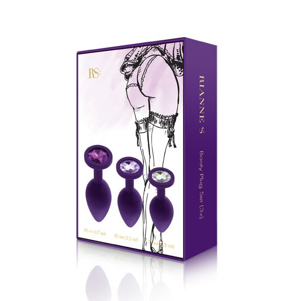 Rianne S Booty Plug Set Purple – Metal Anal Plug Set with Crystal, diameters 2.7 cm, 3.5 cm, 4.1 cm