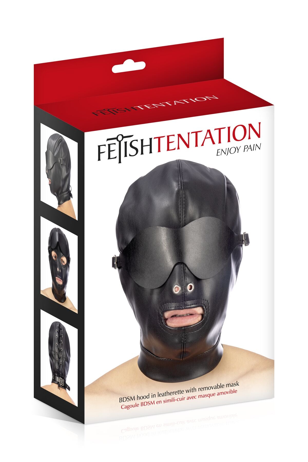 bdsm leather bondage hood with removable eyes mask