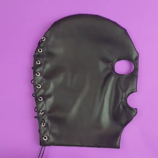 Open eyes and mouth wet bondage bdsm hood