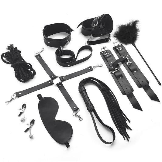 Ultimate BDSM Bondage Set - Handcuffs, Whip, Nipple Clamps, and More!
