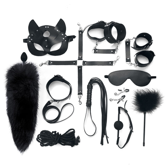Premium BDSM Set: Genuine Leather, 13 Matching Accessories for Safe and Sensational Play